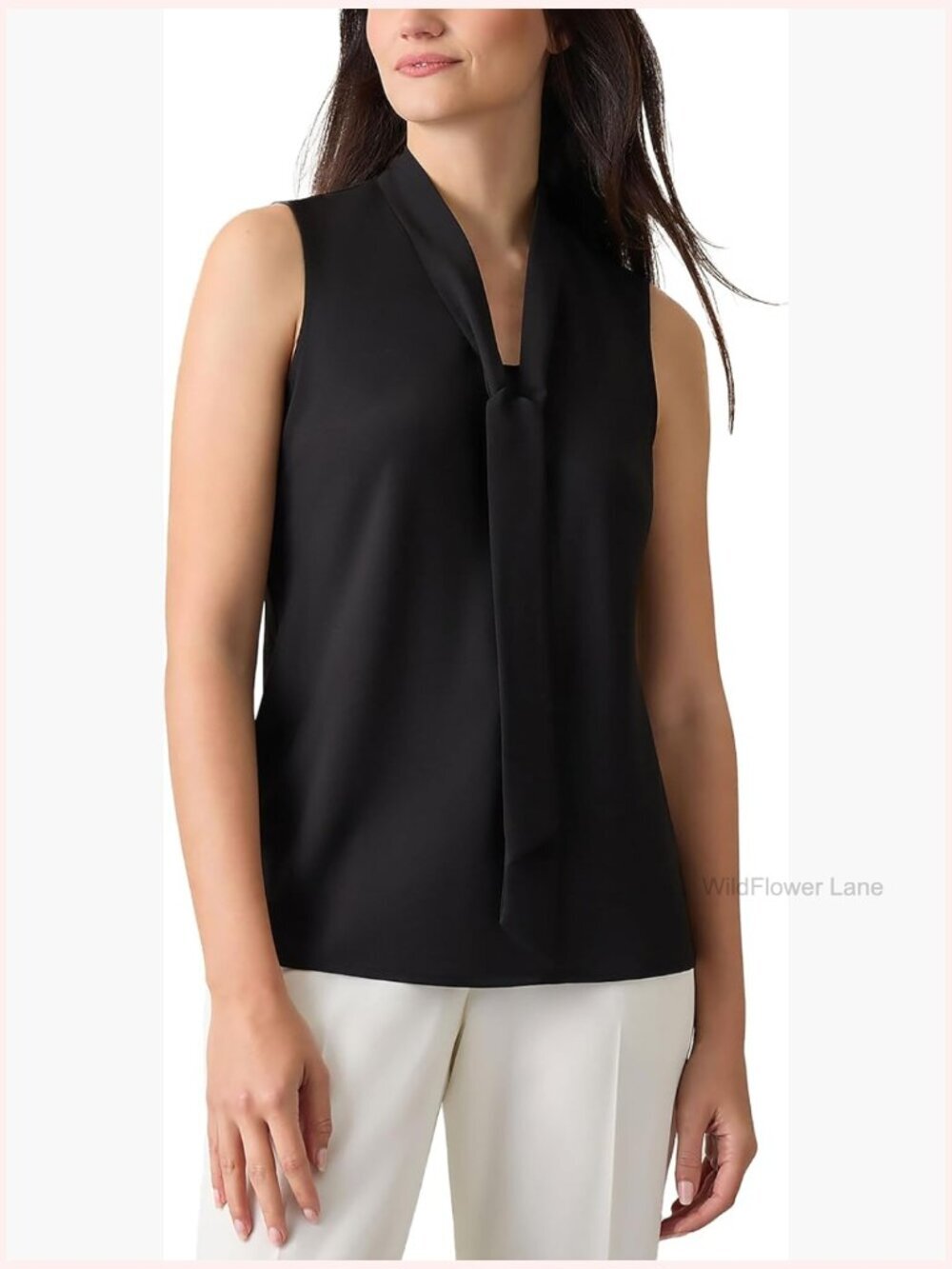 Tie Front Blouse, V-Neck Sleeveless Top, Professional & Casual Wear
